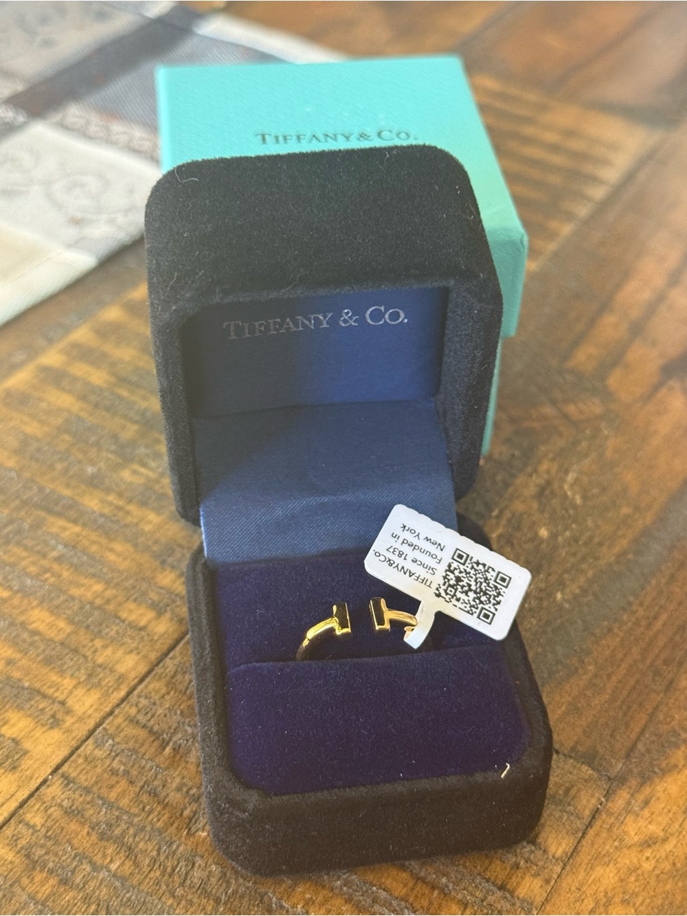 Tiffany & Co. Gold T-Bar Cufflinks with Tiffany Blue Box